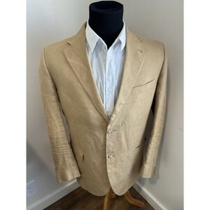 GIESSO Linen Blazer Mens 53L Beige Argentina Made Sport Coat 100% Linen Lined